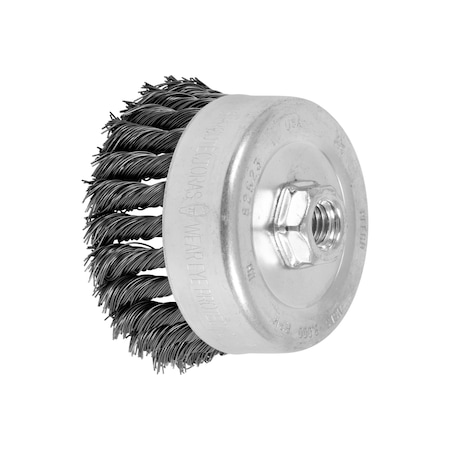 4 Knot Wire Cup Brush - .023 CS Wire, 5/8-11 Thread (ext.)